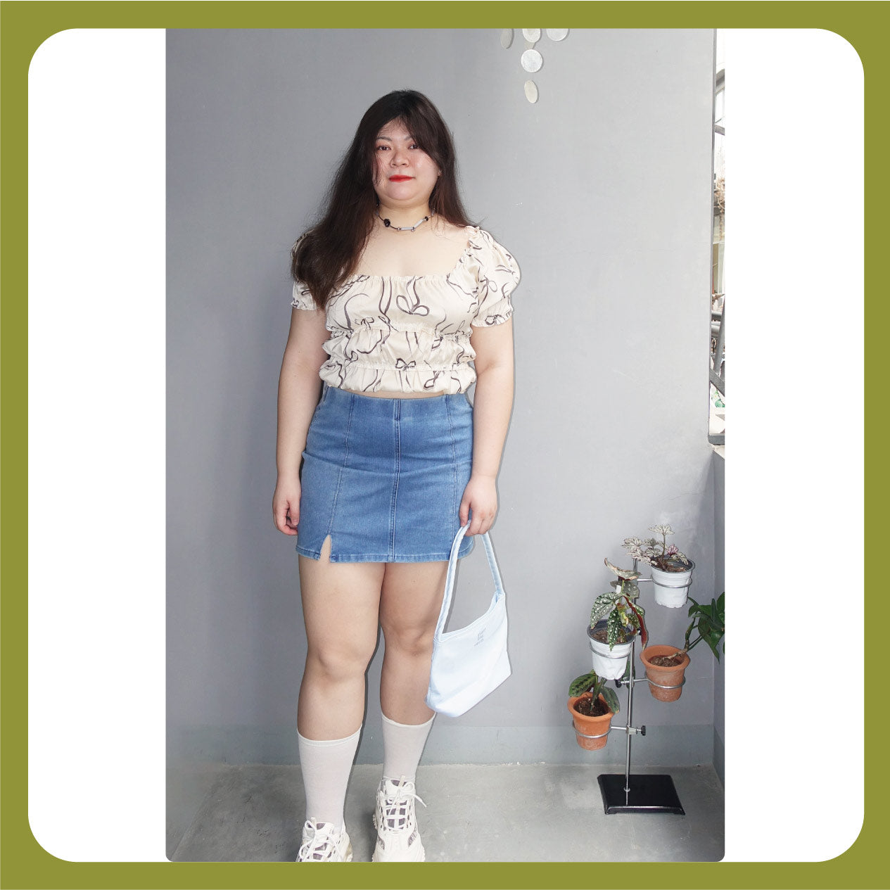 Plus Size High Waist A-Line Skirt - Stretch Denim-Look