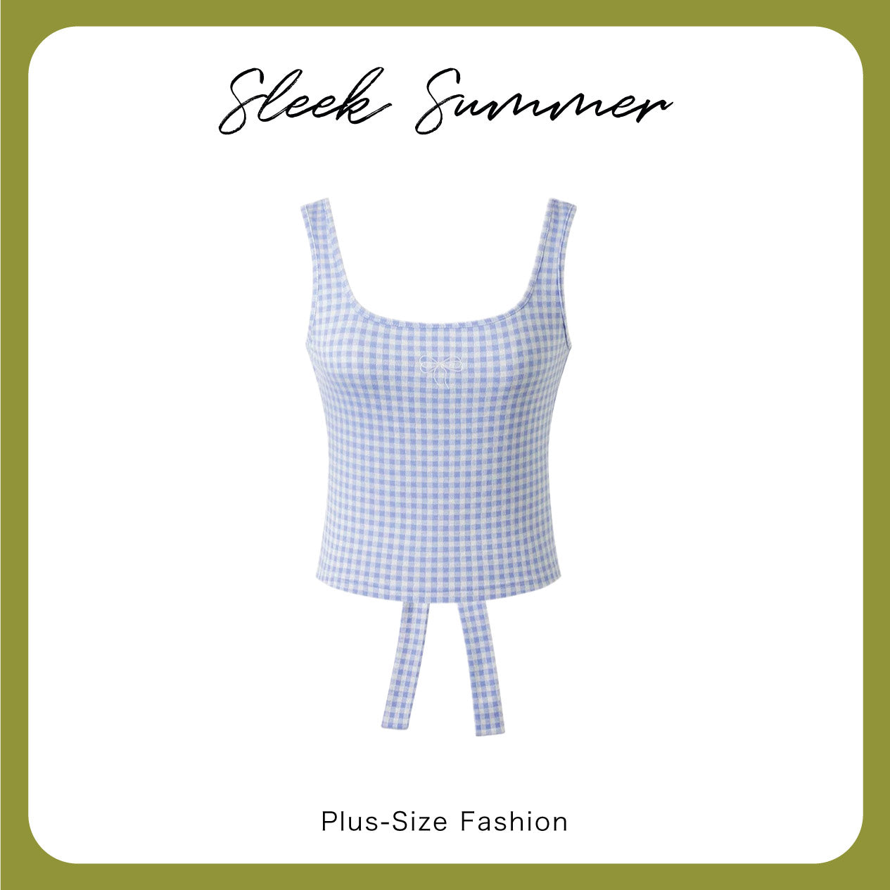 Plus Size Blue Gingham Bow-Back Tank