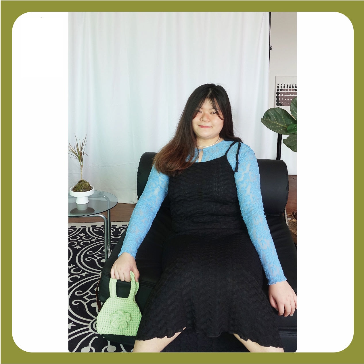 Green Floral Handwoven Mini Handbag