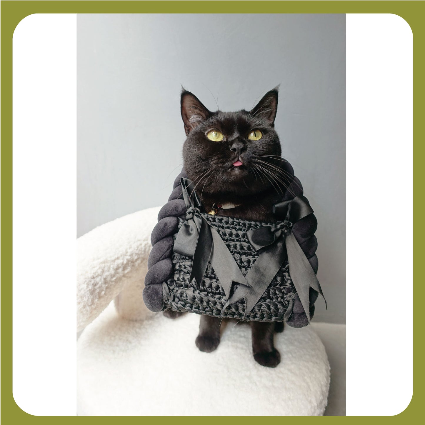 Handwoven Ribbon & Icelandic Wool Mini Bag - All-Black Exclusive Purse with Bow-Adorned Design