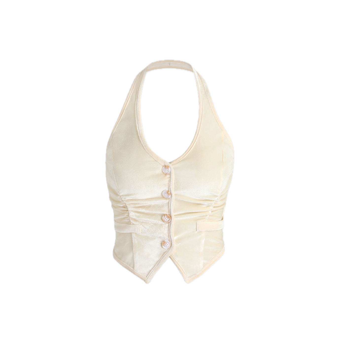 Plus Size Velvet Halter Top - Soft Shiny Viscose Cami with Ruched Waist