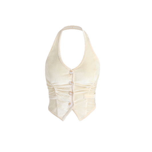 Plus Size Velvet Halter Top - Soft Shiny Viscose Cami with Ruched Waist