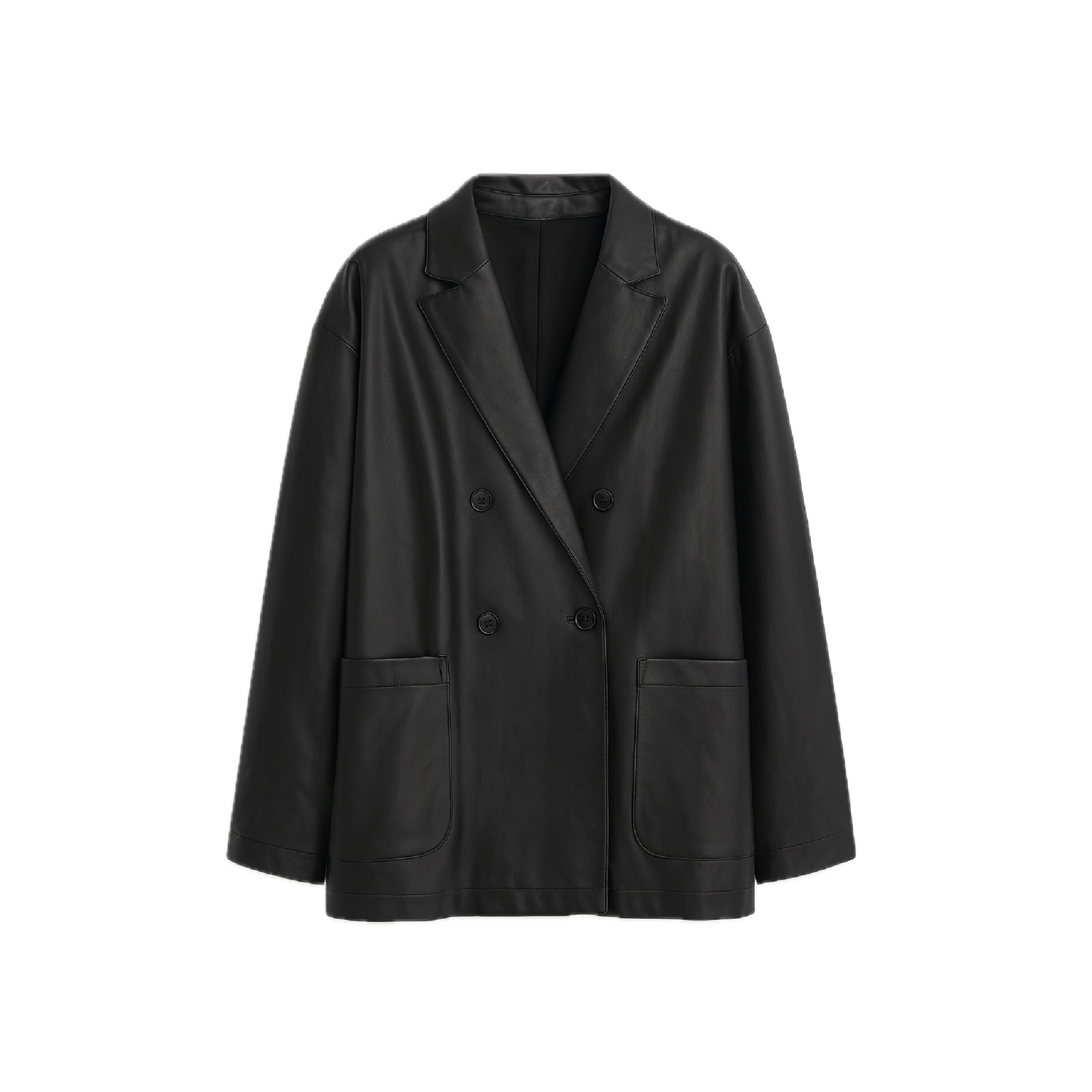 Plus Size Black PU Leather Blazer - Oversized Leather Jacket