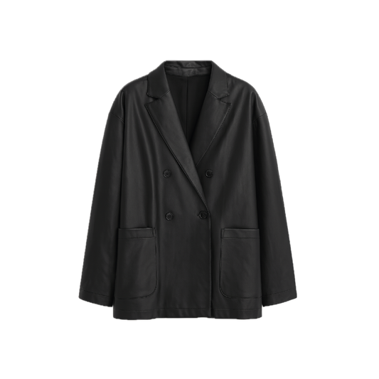 Plus Size Black PU Leather Blazer - Oversized Leather Jacket