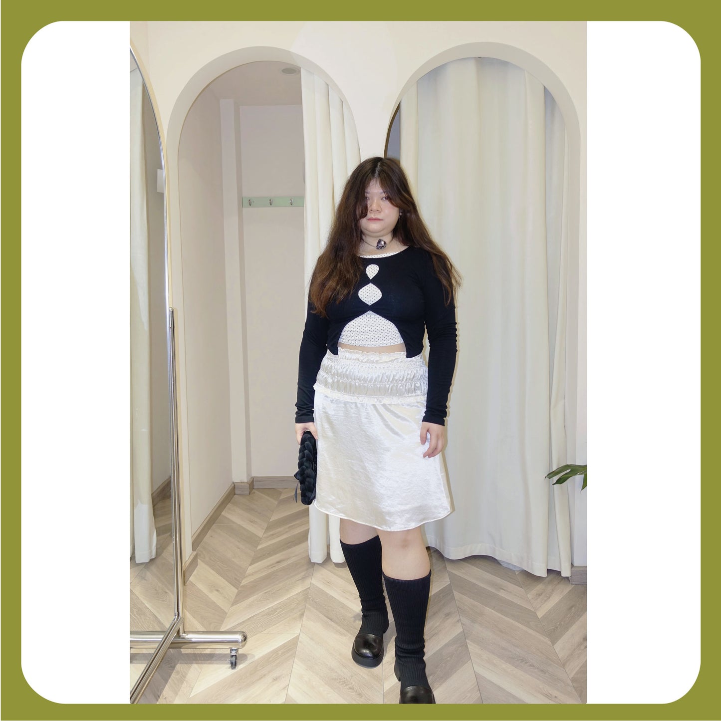 Plus Size Cut-Out Layered Long Sleeve Top - Black Fake Two-Piece Slim Fit Tee