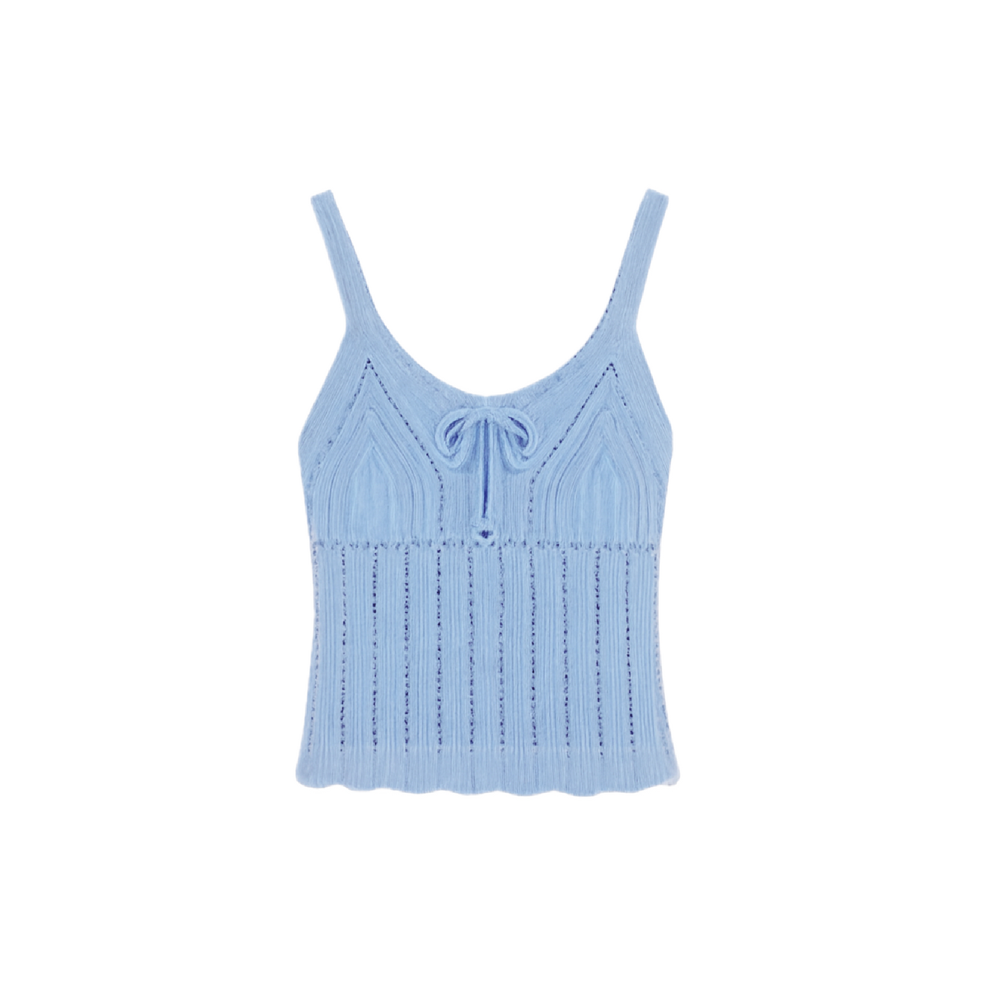 Plus Size Sky Blue Knit Cami Top - Soft Stretch Lace-Up Tank with Textured Details