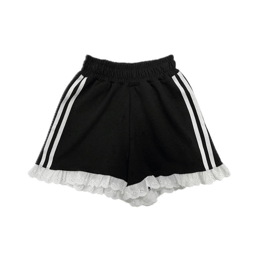 Curvy High-Waisted Lace Trim Lounge Shorts - Sporty & Stretchy