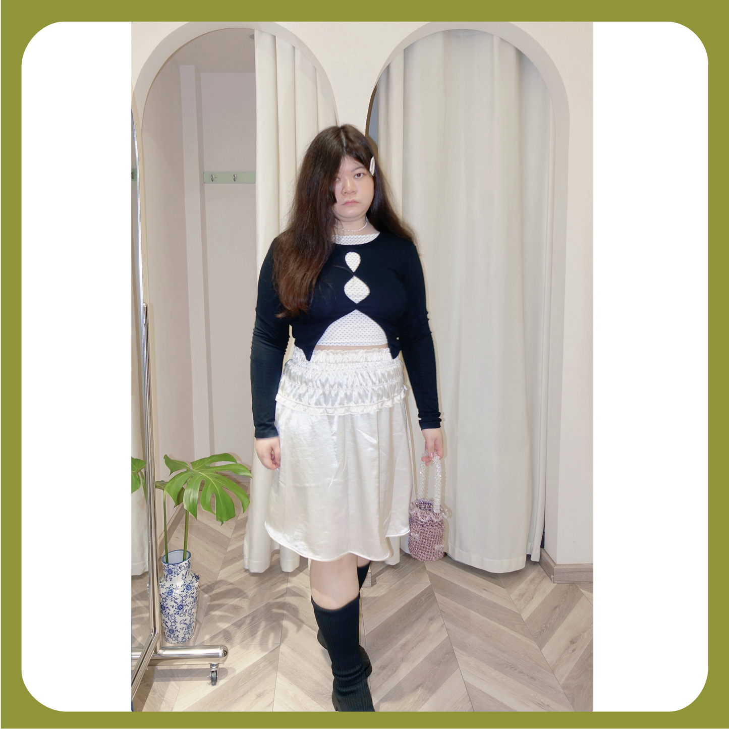 Plus Size Silky Pleated A-Line Skirt - Flowy Crinkle Midi with Relaxed Hem