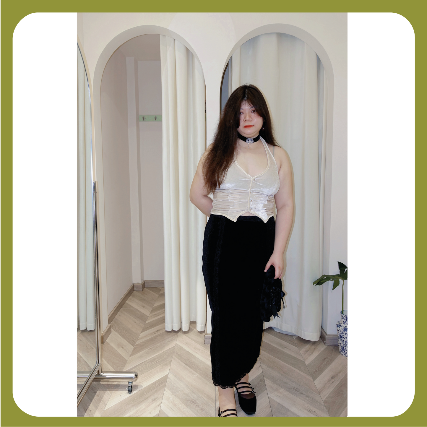 Plus Size Velvet Halter Top - Soft Shiny Viscose Cami with Ruched Waist